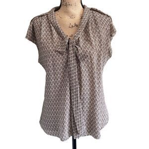 Max Studio Short Sleeve Printed Blouse with Neck Tie - Size Med